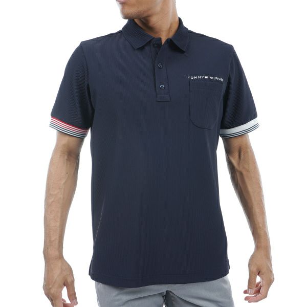 トミー ヒルフィガー ゴルフ Tommy Hilfiger Golf メンズ メンズ トリコットストライプ 半袖シャツ THMA421 詳細1