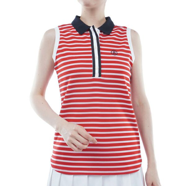 トミー ヒルフィガー ゴルフ Tommy Hilfiger Golf レディース レディース ボーダー ノースリーブシャツ THLA403 詳細1