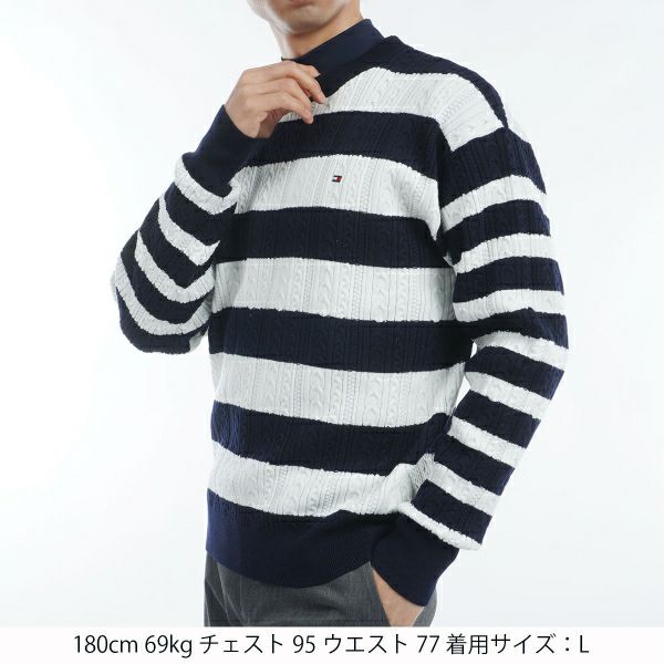 ツアーティー TOUR TEE メンズ メンズ ケーブルボーダー　クルーネックセーター THMA485 詳細4