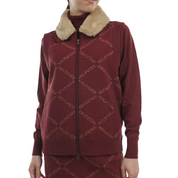 ツアーティー TOUR TEE レディース レディースモノグラムジャカ－ド　ファートリム　ニットベスト THLA487 詳細3