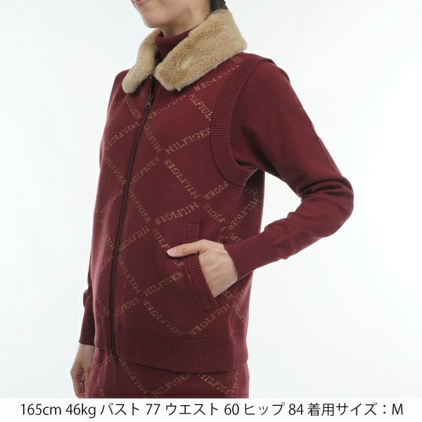 ツアーティー TOUR TEE レディース レディースモノグラムジャカ－ド　ファートリム　ニットベスト THLA487 詳細8