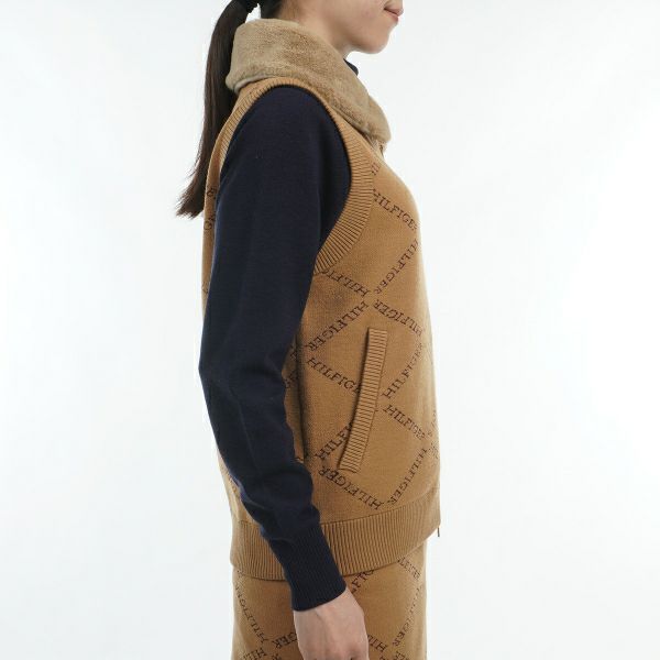 ツアーティー TOUR TEE レディース レディースモノグラムジャカ－ド　ファートリム　ニットベスト THLA487 詳細11