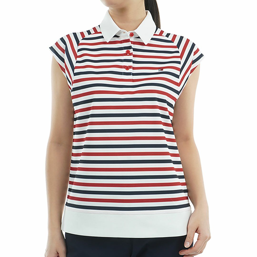 トミー ヒルフィガー ゴルフ Tommy Hilfiger Golf レディース レディース クレイジーボーダー フレンチスリーブシャツ THLA503 詳細1