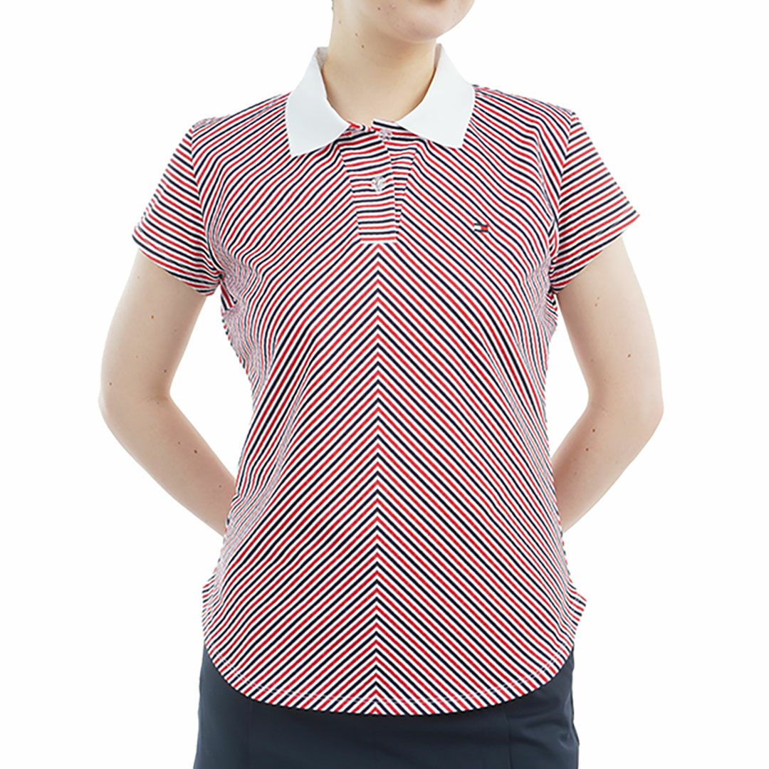 トミー ヒルフィガー ゴルフ Tommy Hilfiger Golf レディース レディース ストライプ キャップスリーブポロシャツ THLA524 詳細1
