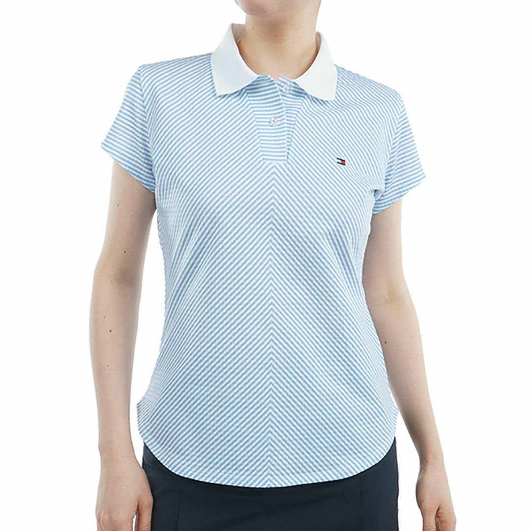 トミー ヒルフィガー ゴルフ Tommy Hilfiger Golf レディース レディース ストライプ キャップスリーブポロシャツ THLA524 詳細3