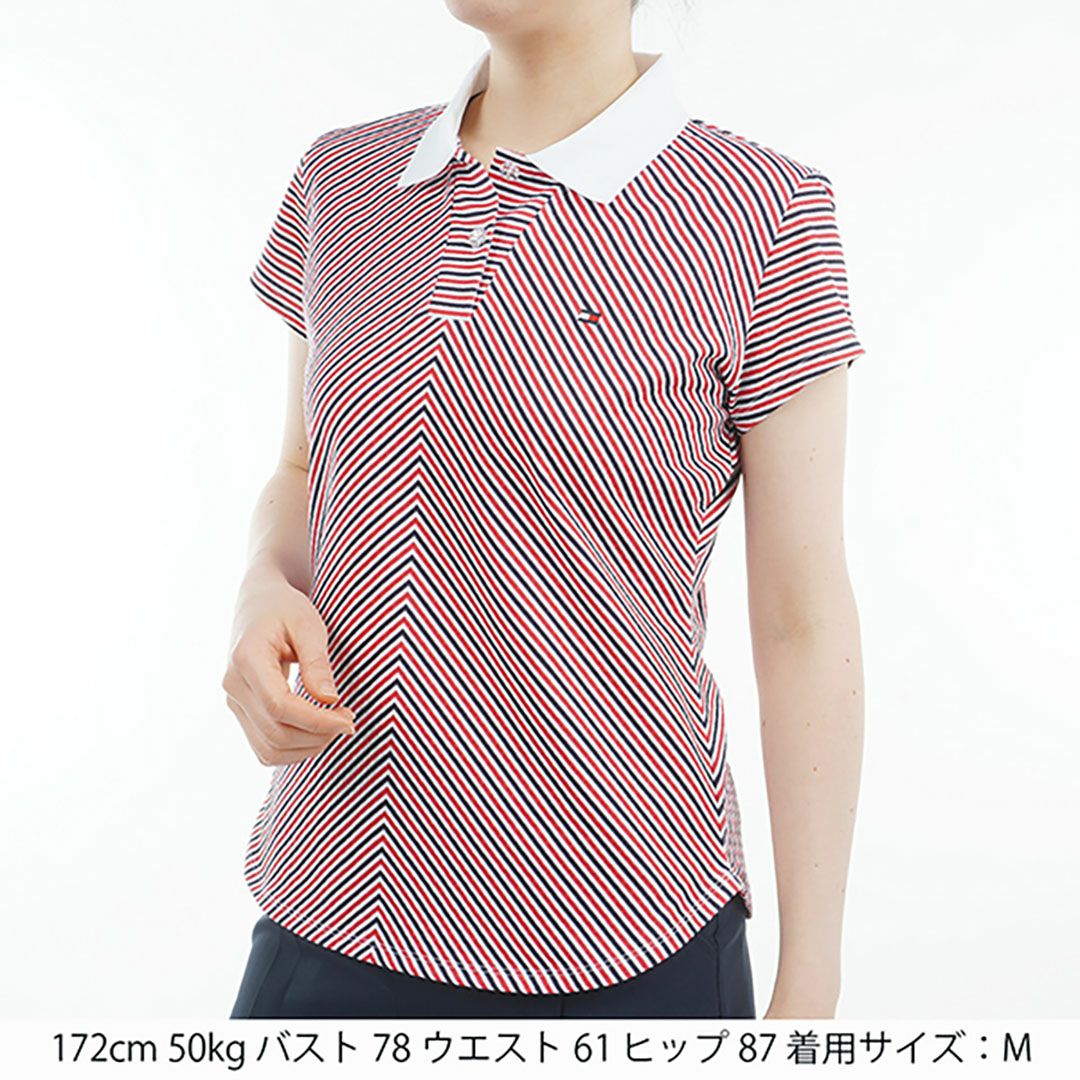 トミー ヒルフィガー ゴルフ Tommy Hilfiger Golf レディース レディース ストライプ キャップスリーブポロシャツ THLA524 詳細4
