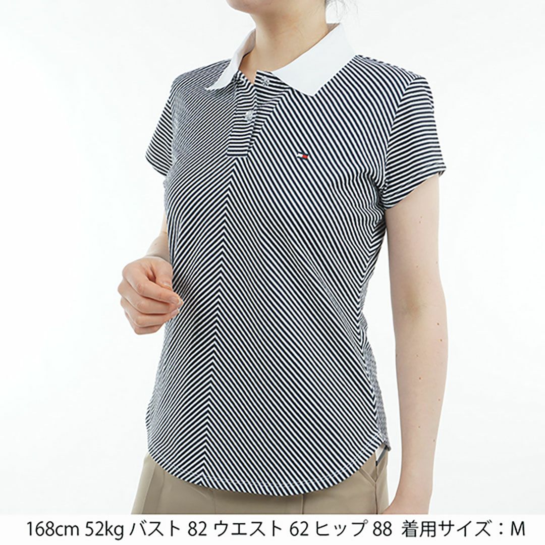 トミー ヒルフィガー ゴルフ Tommy Hilfiger Golf レディース レディース ストライプ キャップスリーブポロシャツ THLA524 詳細12