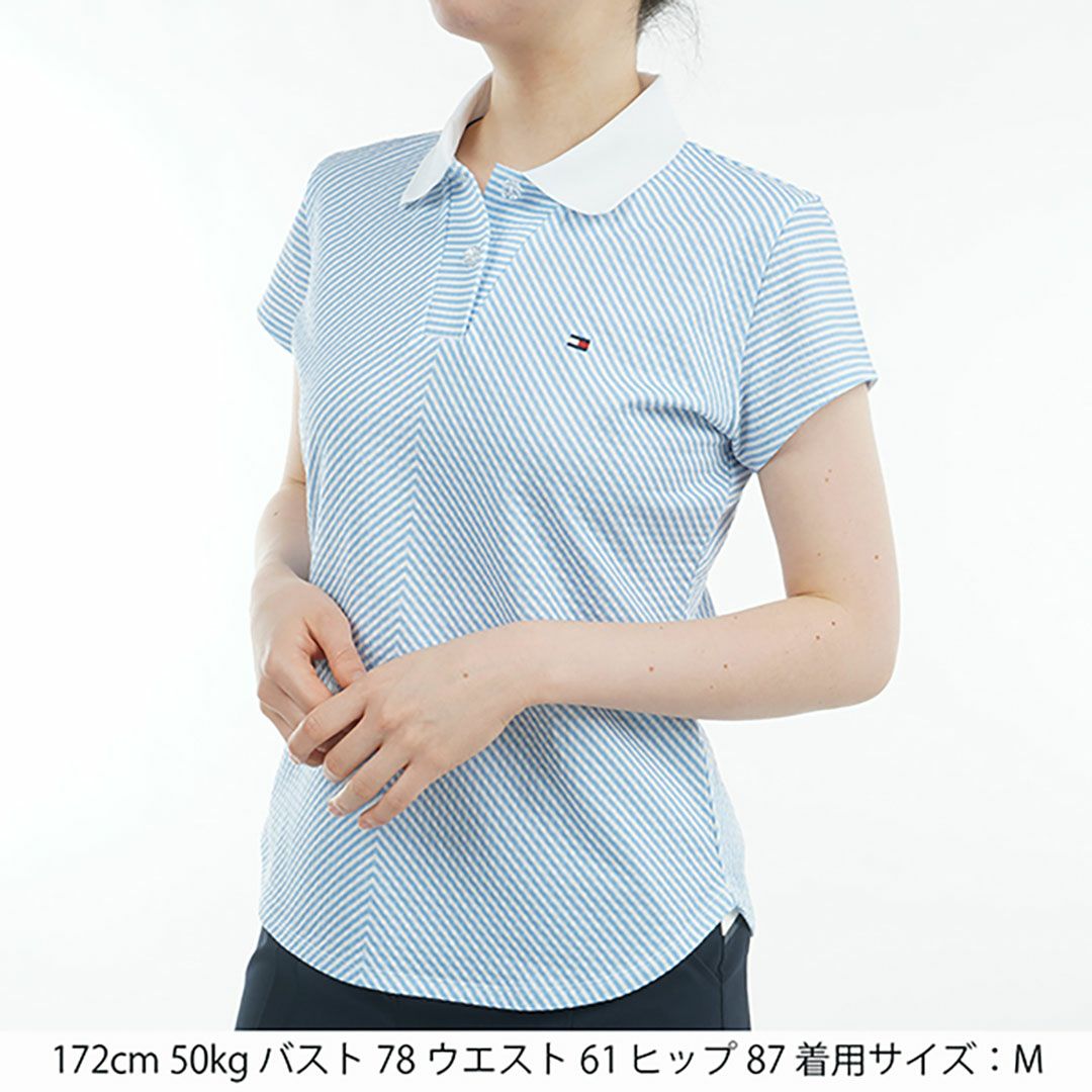 トミー ヒルフィガー ゴルフ Tommy Hilfiger Golf レディース レディース ストライプ キャップスリーブポロシャツ THLA524 詳細14