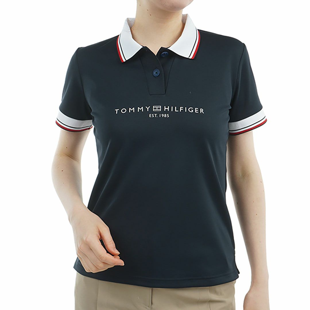 トミー ヒルフィガー ゴルフ Tommy Hilfiger Golf レディース レディース フロントロゴ ホワイトカラー半袖ポロシャツ THLA531 詳細1