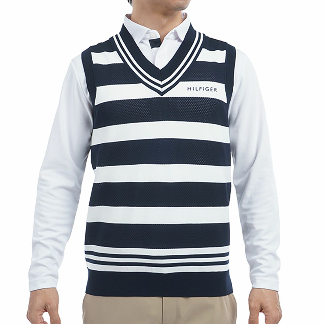 トミー ヒルフィガー ゴルフ Tommy Hilfiger Golf メンズ メンズ シャドーストライプ クリケットニットベスト THMA510 詳細1