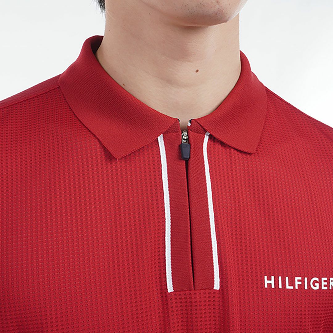 トミー ヒルフィガー ゴルフ Tommy Hilfiger Golf メンズ メンズ レッドホワイトブルー ハーフジップポロシャツ THMA526 詳細9