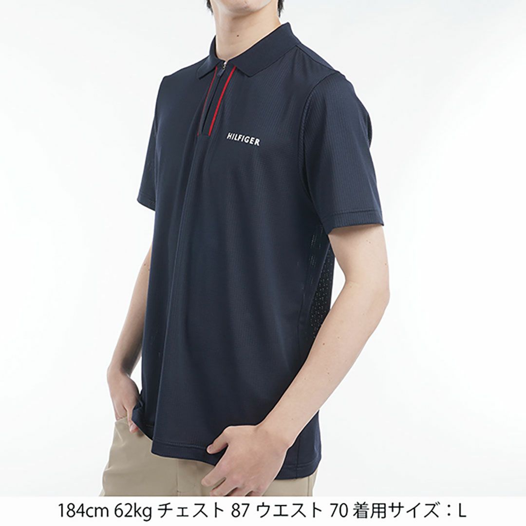 トミー ヒルフィガー ゴルフ Tommy Hilfiger Golf メンズ メンズ レッドホワイトブルー ハーフジップポロシャツ THMA526 詳細13