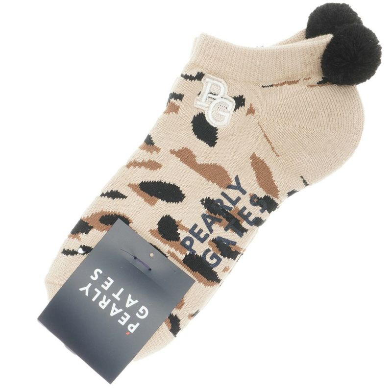 GATES PEARLY ヒョウ柄ミトン FR パーリーゲイツ]ヒョウ柄梵天付きアンクルソックス (LADIES