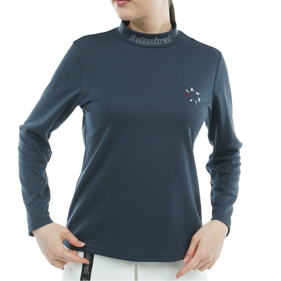 [アドミラル ゴルフ]レディース カラタッチ 長袖モックネックシャツ　ネイビー