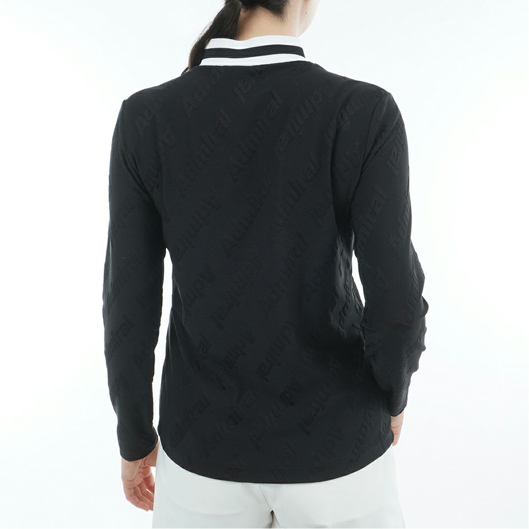 [アドミラル ゴルフ]レディース ロゴストレッチ ジャガードモックネックシャツ　ブラック