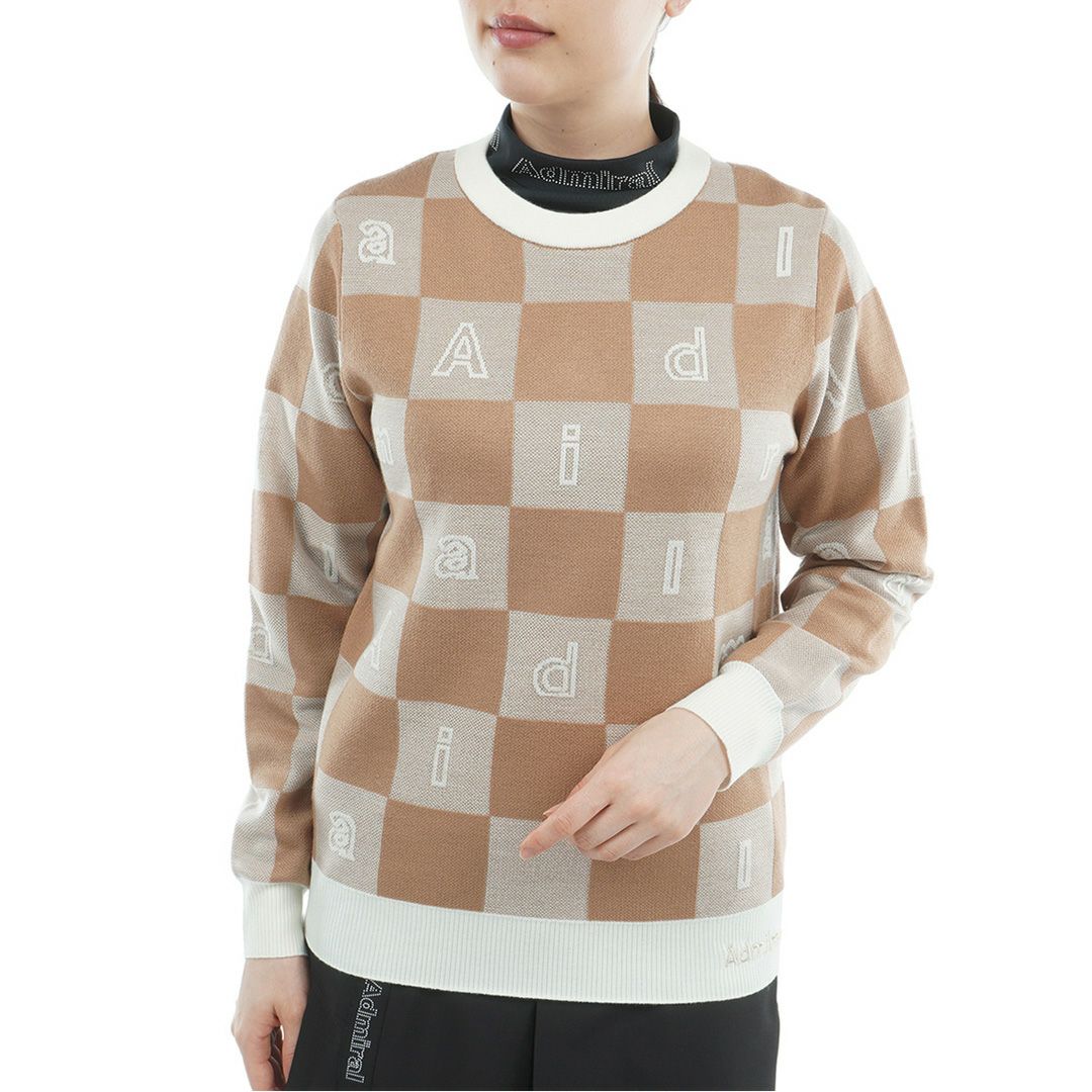 [アドミラル ゴルフ]レディース モノグラムジャカード　ライトクルーニット　サンドベージュ