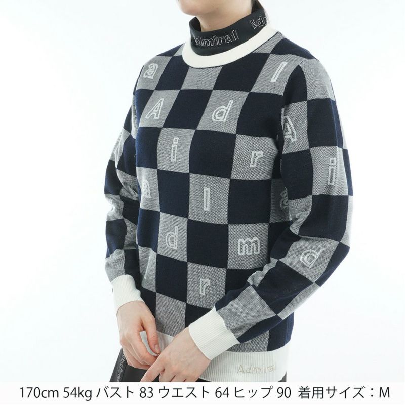 [アドミラル ゴルフ]レディース モノグラムジャカード　ライトクルーニット　ネイビー