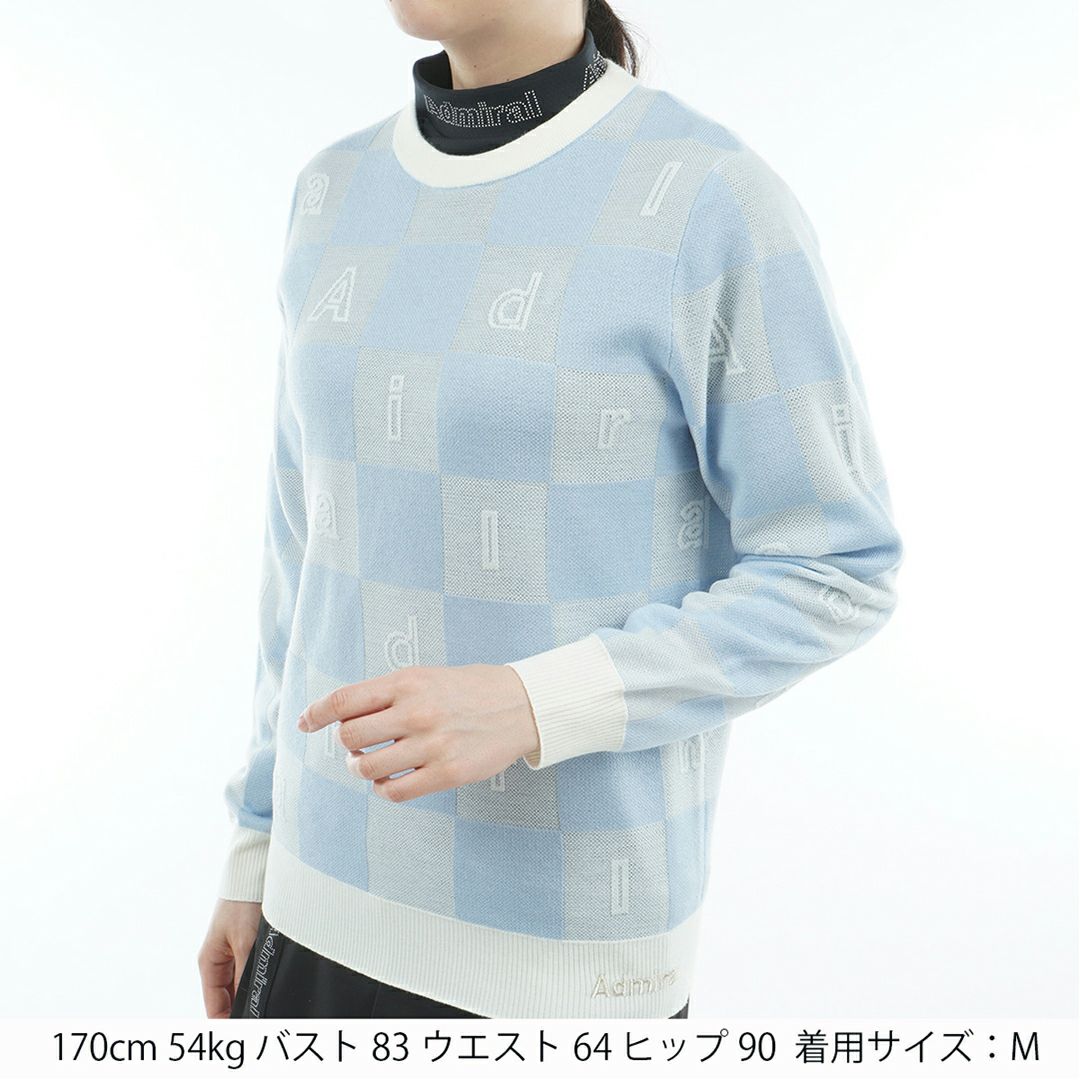 [アドミラル ゴルフ]レディース モノグラムジャカード　ライトクルーニット　アイスブルー
