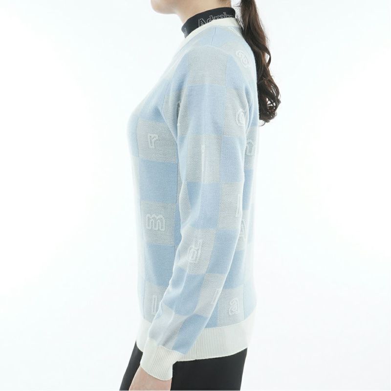 [アドミラル ゴルフ]レディース モノグラムジャカード　ライトクルーニット　アイスブルー