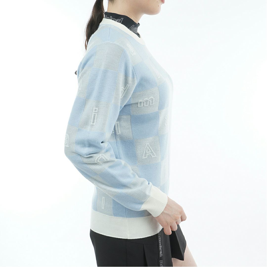 [アドミラル ゴルフ]レディース モノグラムジャカード　ライトクルーニット　アイスブルー