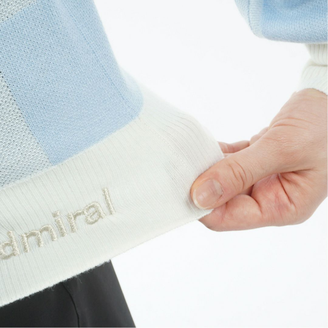 [アドミラル ゴルフ]レディース モノグラムジャカード　ライトクルーニット　アイスブルー