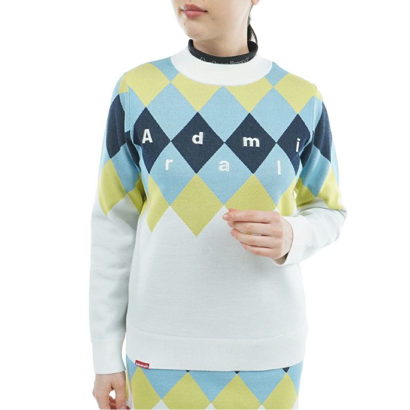 [アドミラル ゴルフ]レディース アーガイル ボトルネックセーター　ホワイト