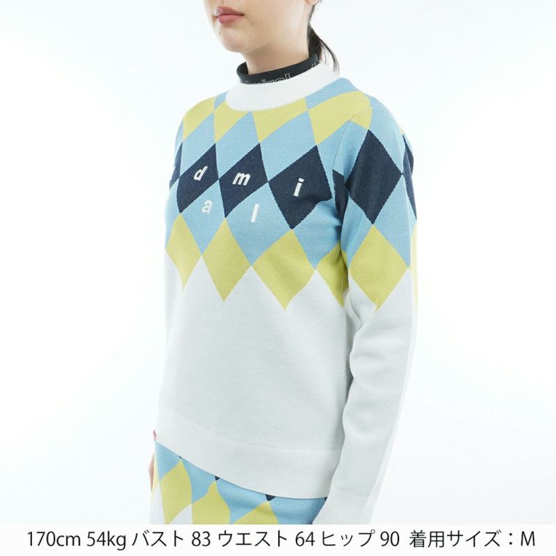 [アドミラル ゴルフ]レディース アーガイル ボトルネックセーター　ホワイト