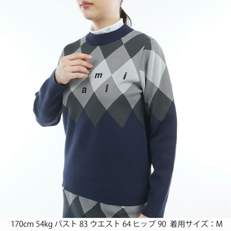 [アドミラル ゴルフ]レディース アーガイル ボトルネックセーター　ネイビー