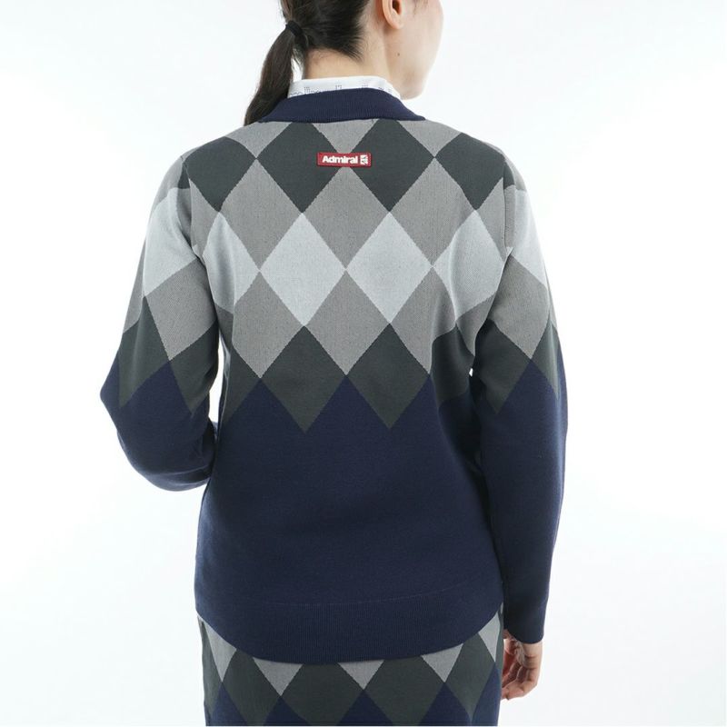 [アドミラル ゴルフ]レディース アーガイル ボトルネックセーター　ネイビー
