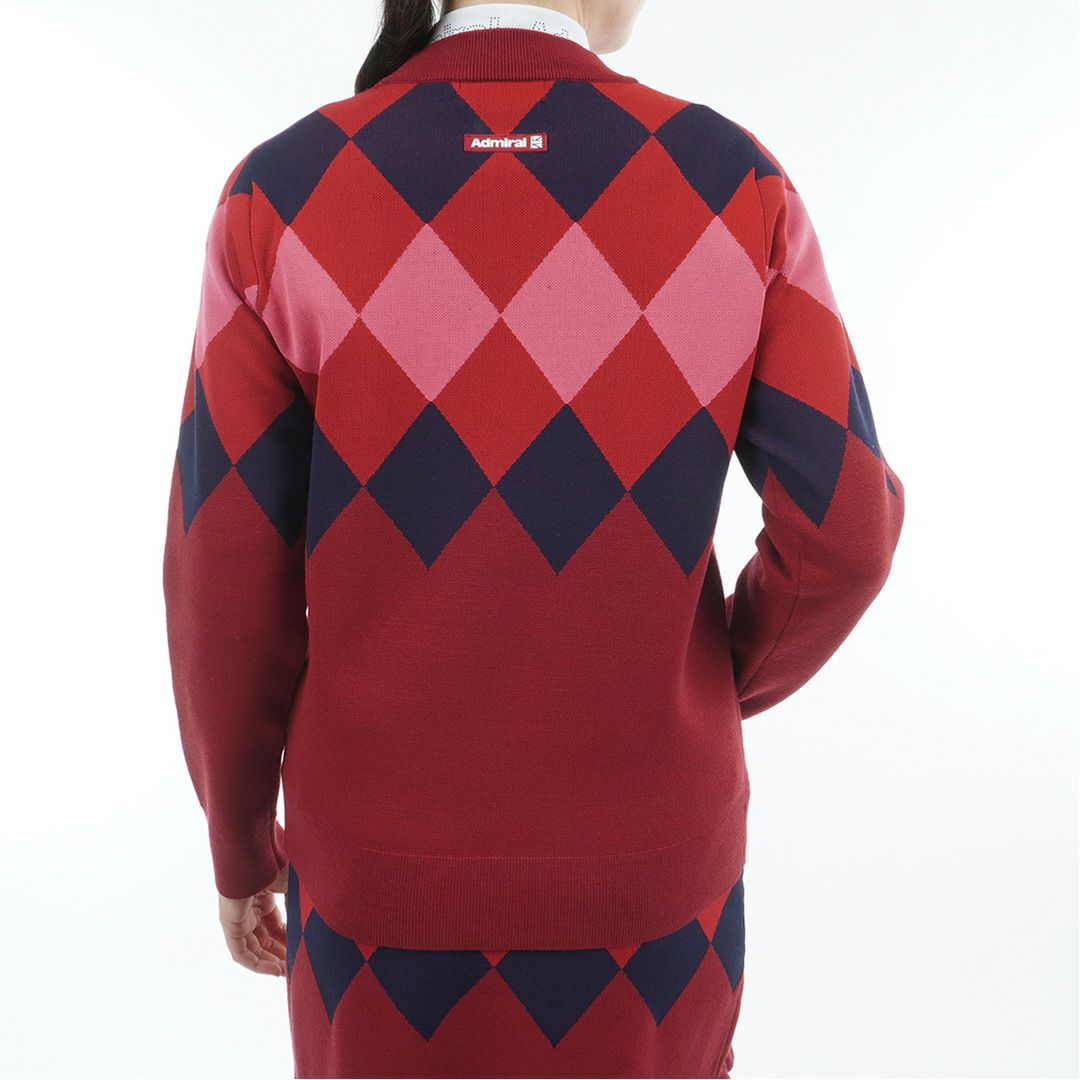 [アドミラル ゴルフ]レディース アーガイル ボトルネックセーター　ボルドー