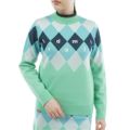 [アドミラル ゴルフ]レディース アーガイル ボトルネックセーター　ミントグリーン