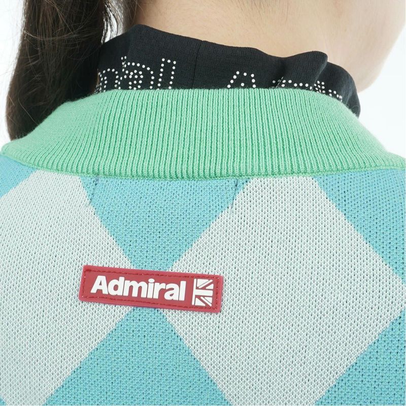 [アドミラル ゴルフ]レディース アーガイル ボトルネックセーター　ミントグリーン