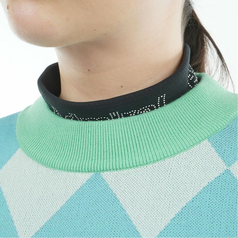 [アドミラル ゴルフ]レディース アーガイル ボトルネックセーター　ミントグリーン