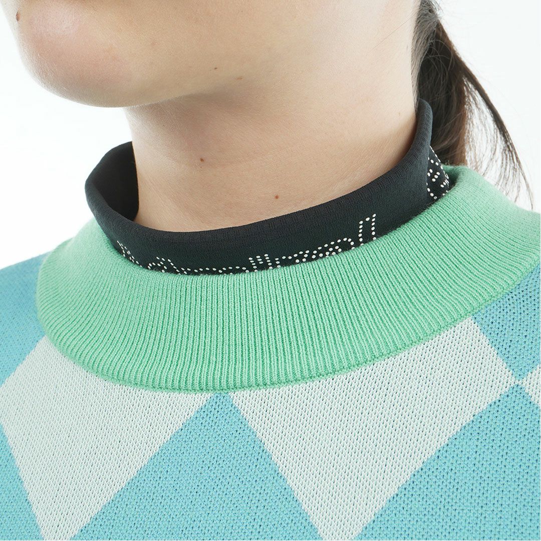 [アドミラル ゴルフ]レディース アーガイル ボトルネックセーター　ミントグリーン