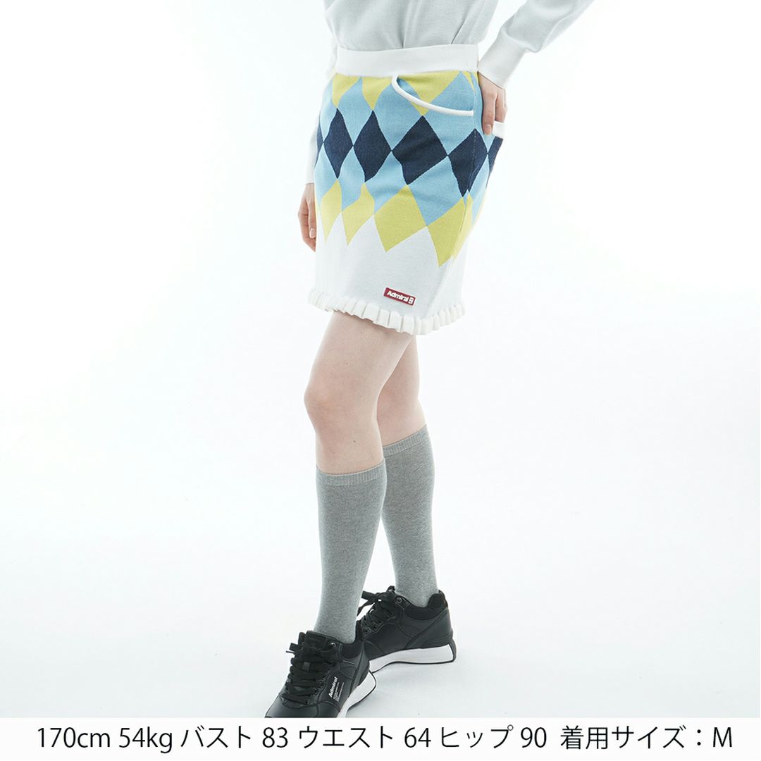[アドミラル ゴルフ]レディース アーガイル ニットスカート　ホワイト