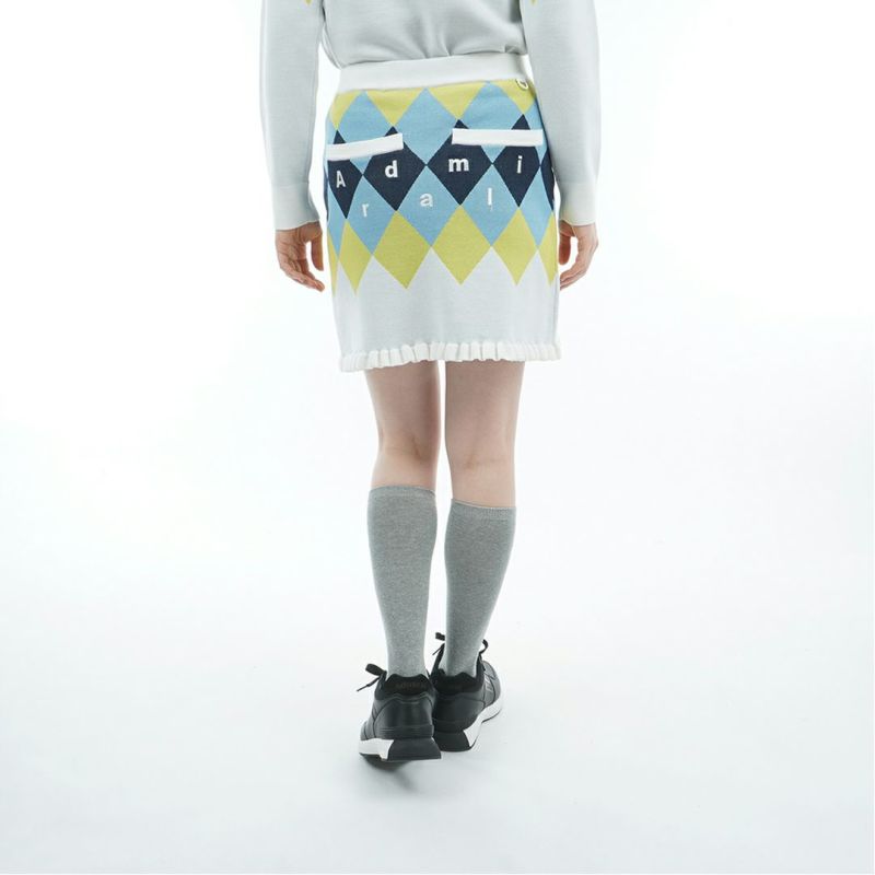 [アドミラル ゴルフ]レディース アーガイル ニットスカート　ホワイト