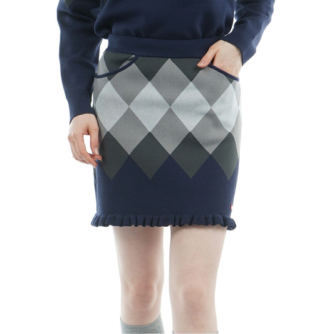 [アドミラル ゴルフ]レディース アーガイル ニットスカート　ネイビー