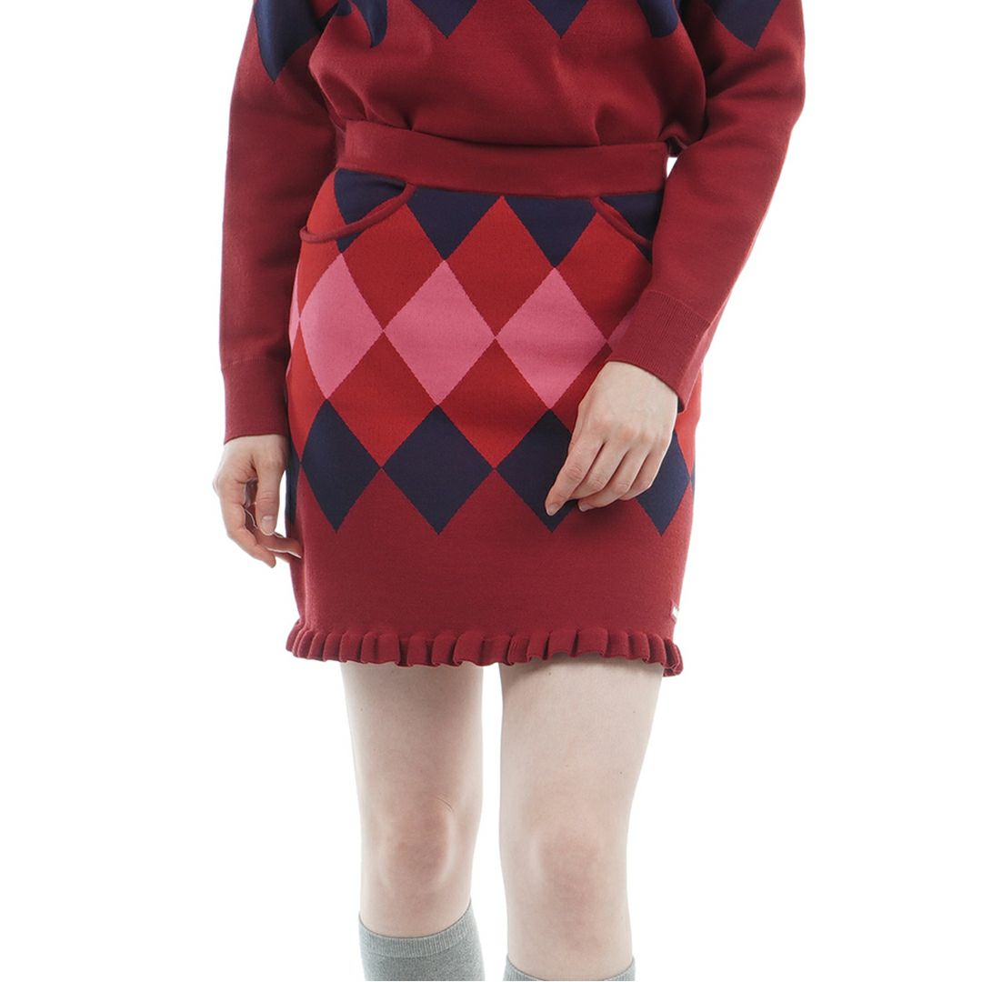 [アドミラル ゴルフ]レディース アーガイル ニットスカート　ボルドー