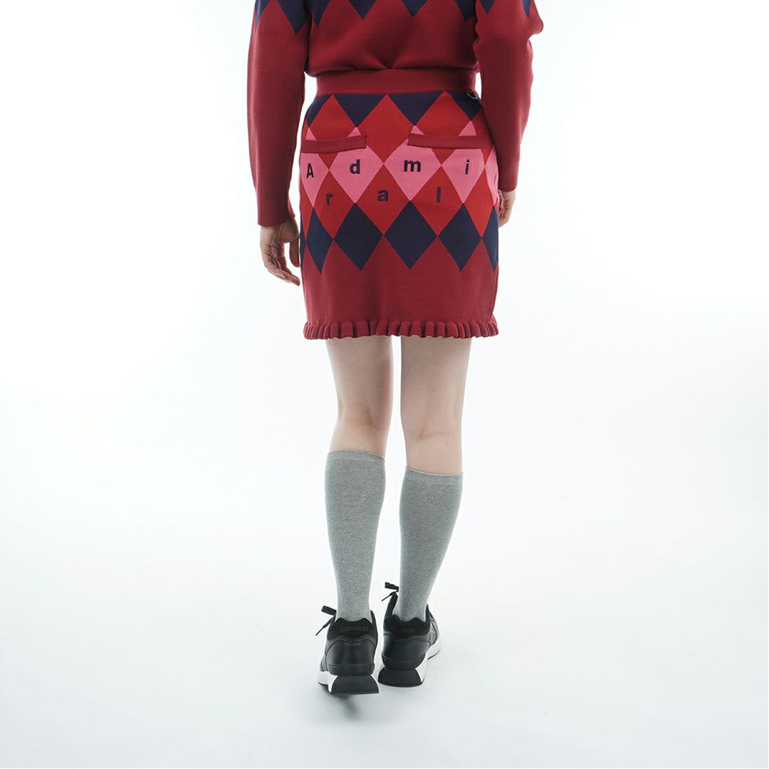 [アドミラル ゴルフ]レディース アーガイル ニットスカート　ボルドー