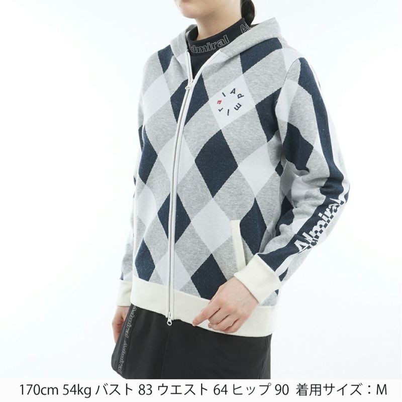 [アドミラル ゴルフ]レディース アーガイル フーディージップパーカー　グレー