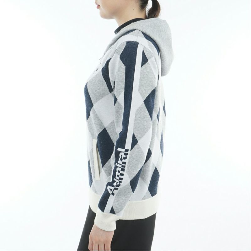 [アドミラル ゴルフ]レディース アーガイル フーディージップパーカー　グレー