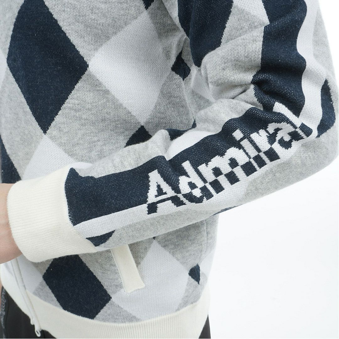 [アドミラル ゴルフ]レディース アーガイル フーディージップパーカー　グレー