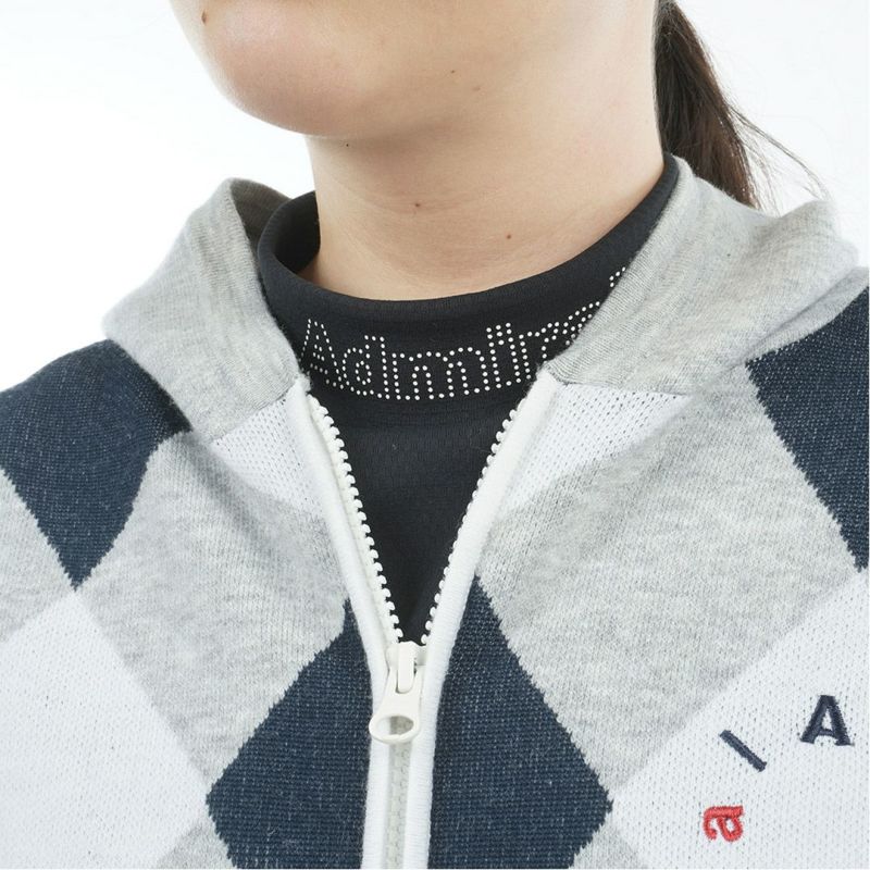 [アドミラル ゴルフ]レディース アーガイル フーディージップパーカー　グレー