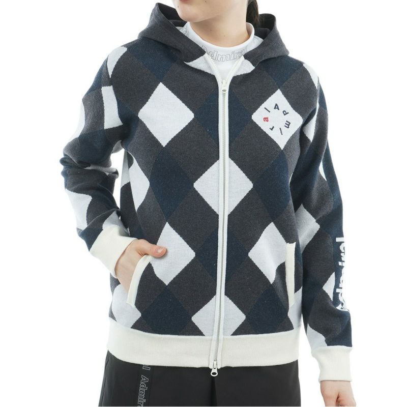 [アドミラル ゴルフ]レディース アーガイル フーディージップパーカー　ネイビー