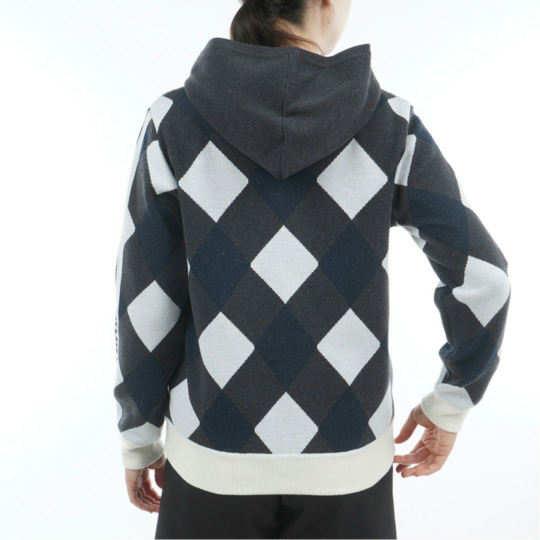 [アドミラル ゴルフ]レディース アーガイル フーディージップパーカー　ネイビー