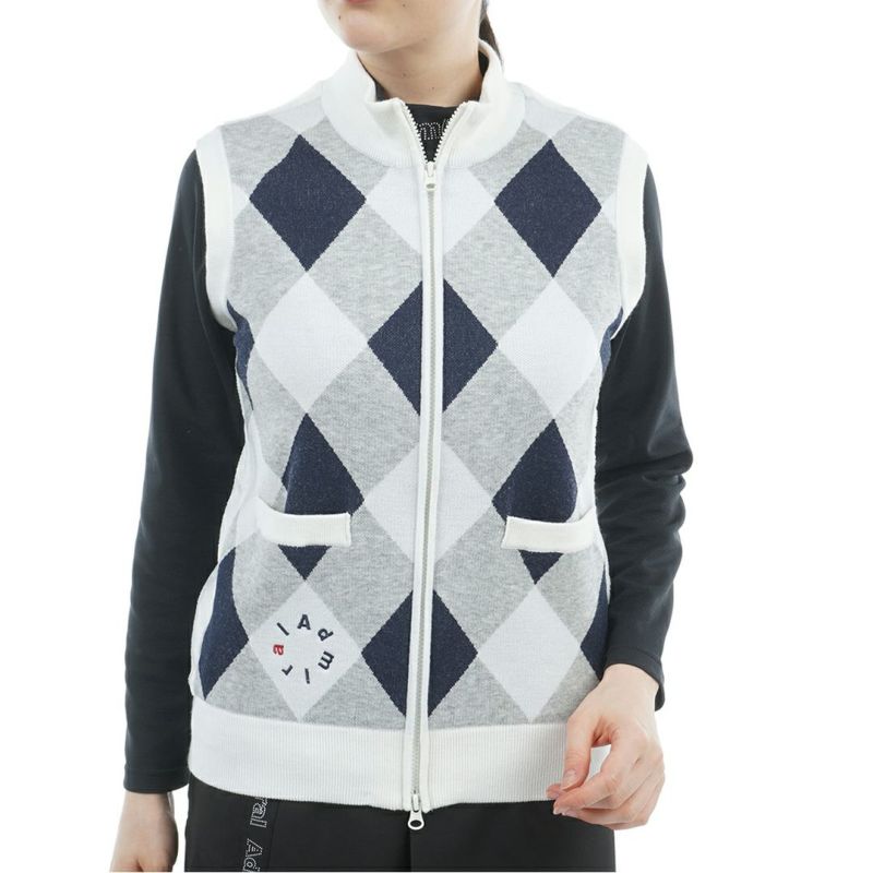 [アドミラル ゴルフ]レディース アーガイル バックボアジップベスト　グレー