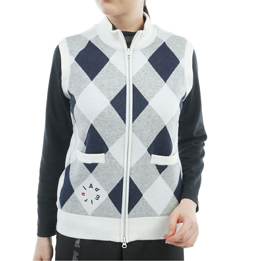 [アドミラル ゴルフ]レディース アーガイル バックボアジップベスト　グレー