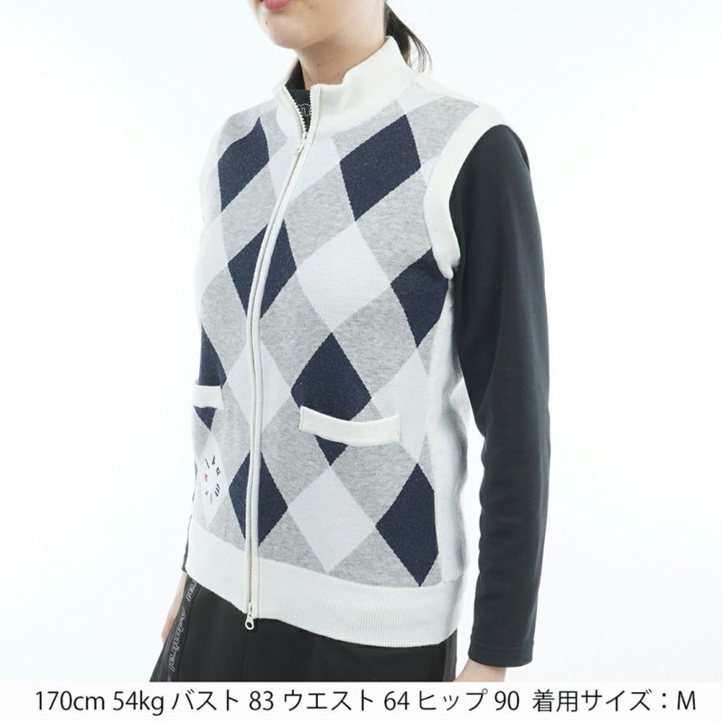 [アドミラル ゴルフ]レディース アーガイル バックボアジップベスト　グレー