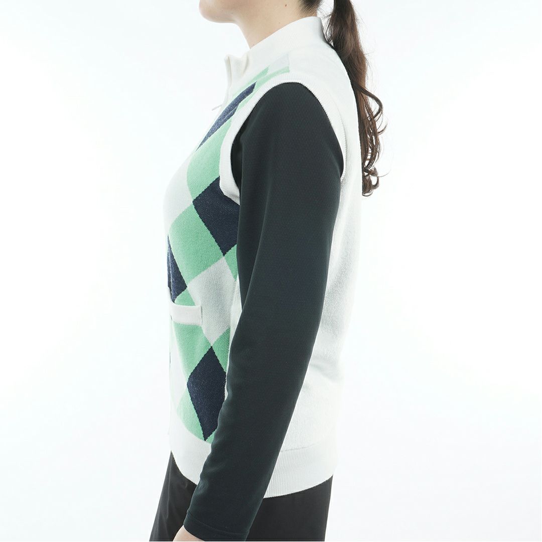 [アドミラル ゴルフ]レディース アーガイル バックボアジップベスト　ミントグリーン