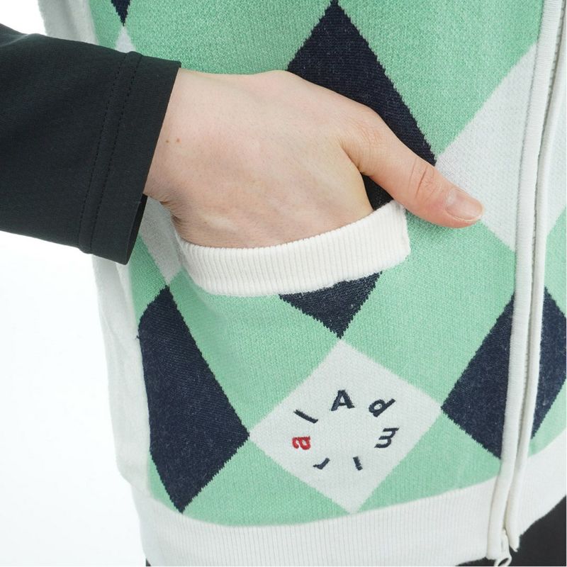 [アドミラル ゴルフ]レディース アーガイル バックボアジップベスト　ミントグリーン